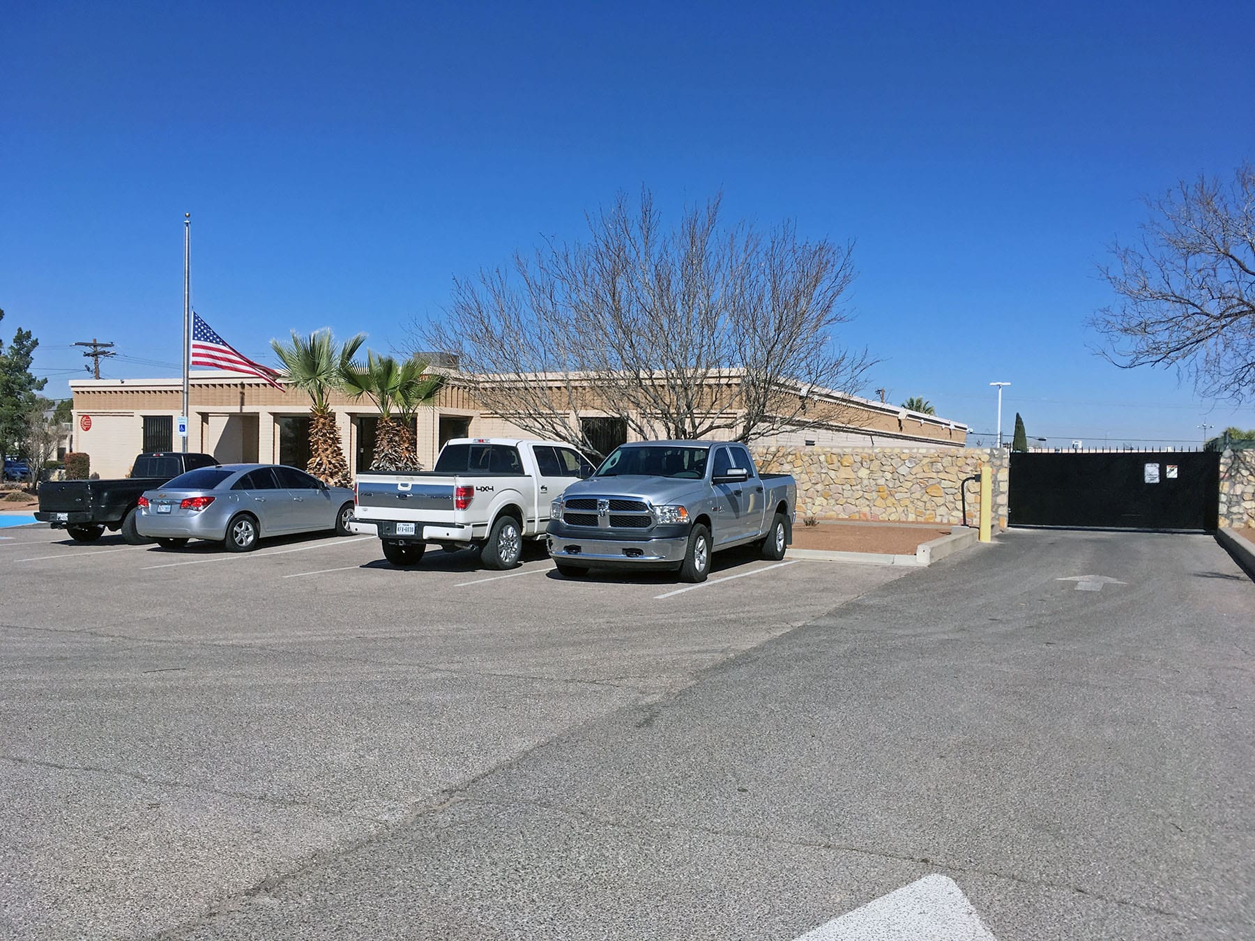 Front View of US Department of Homeland Security Building with Fenced Gate